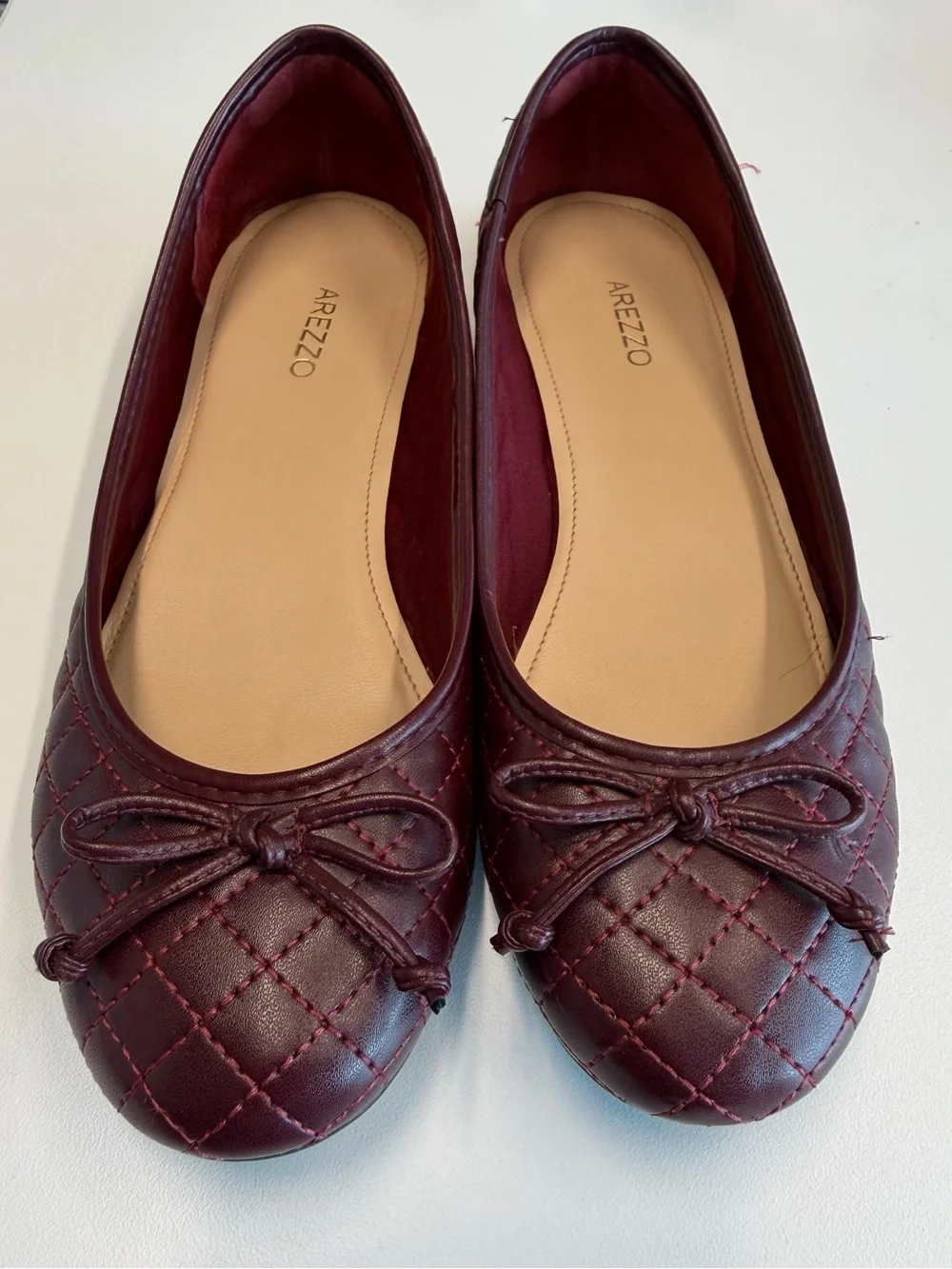 Arezzo Quilted Ballet Flats in Burgundy/Maroon